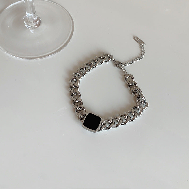Wholesale Titanium Steel Thick Chain Black Square Bracelet
